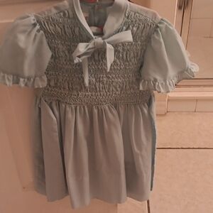 Light Blue Smocked Bow-Front Casual Kids Dress